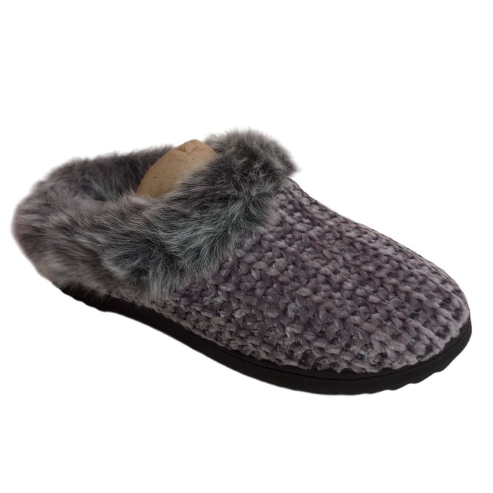 Dearfoam fur lined bedroom slippers slides knit non-slip